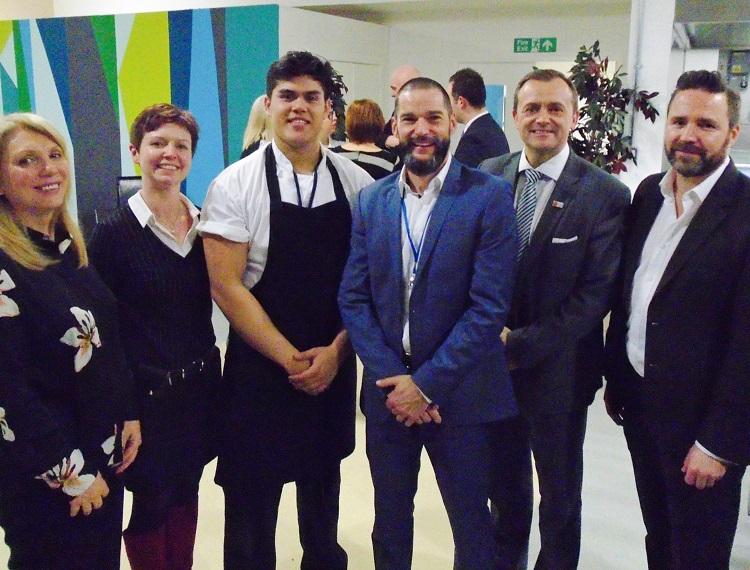 Barbara McDonough, Chief Operating Officer for Novus; Emily Thomas, Governor at HMP/YOI Isis; chef Chris Thompson; Fred Sirieix; Paul Baker, Deputy Director of Custody (DDC) for Greater London National Offender Management Service (NOMS) and Simon Sheehan, Director of the DM Thomas Foundation for Young People.
