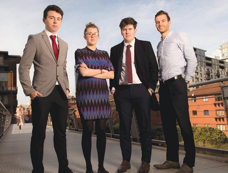 Current apprentices at Highways England (left to Right) Ben Matthews, Amelia Kirwan, Liam Burns and Johnny Bowen (Daniel Hambury/Stella Pictures)