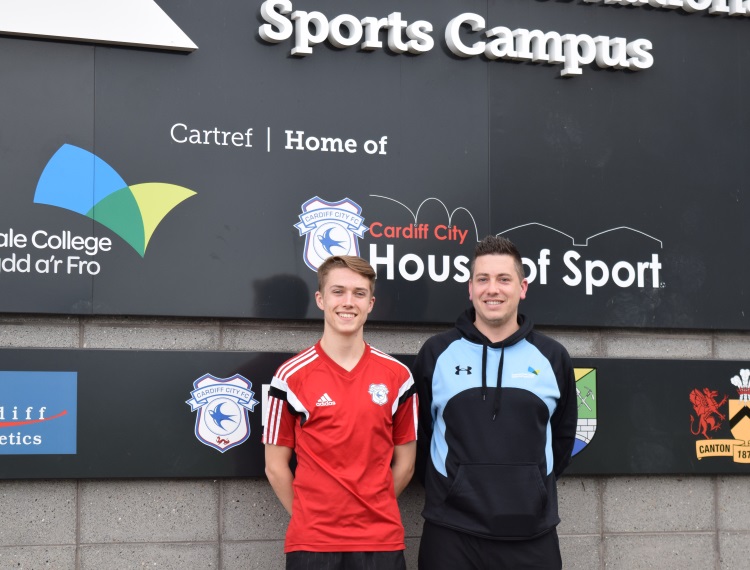 Sam Curwen with CAVC Head of Sport, Tourism and Public Services James Young at the College’s Cardiff International Sports Campus
