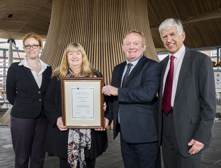 Pearson Marketing Director for Apprenticeships Claire Riddle, Minister for Skills and Science Julie James, CAVC Group Chief Executive Mike James and Association of Colleges Beacon Steering Group Welsh Representative Dr John Graystone