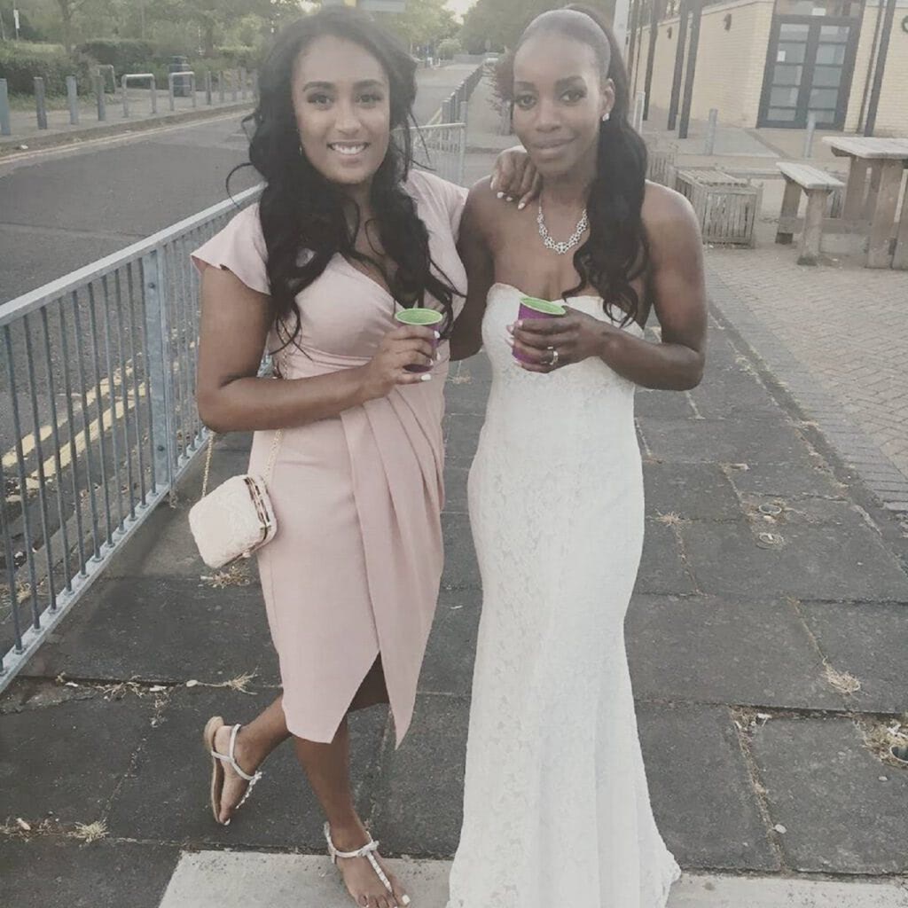 Akira (right) with one of her bridesmaids Tiana (left).