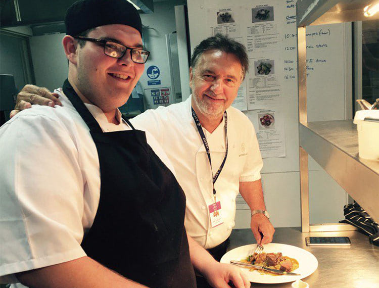 CRC student chef Sam Gooby with Michelin-starred Raymond Blanc