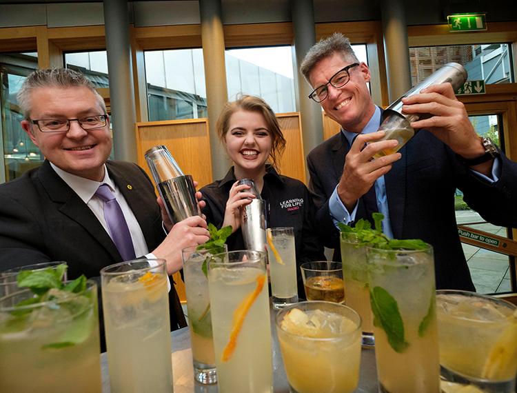 Stuart McMillan MSP, Maddie Davidson, Learning for Life graduate and David Cutter, President of Global Supply and Procurement, Diageo