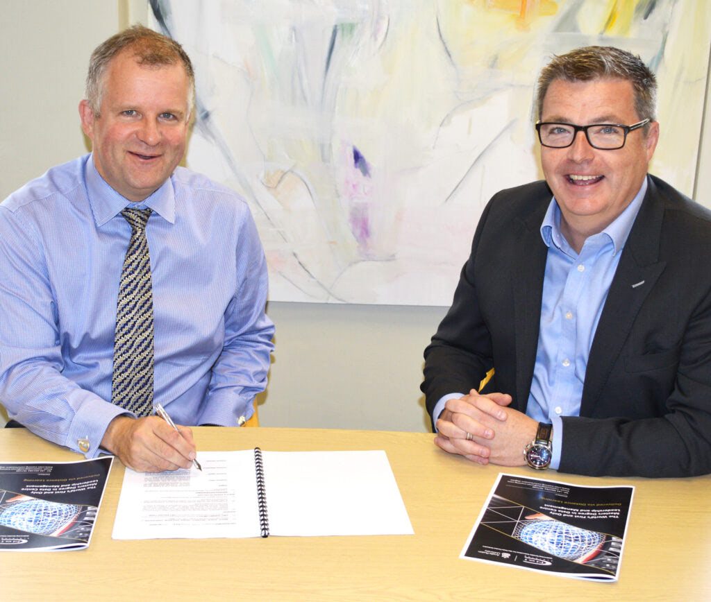 (L – R): Professor Iain Martin (Vice Chancellor, ARU) and Andrew Stevens (CEO, CNet Training)