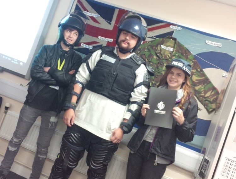 Public Services students with the Deenside body armour