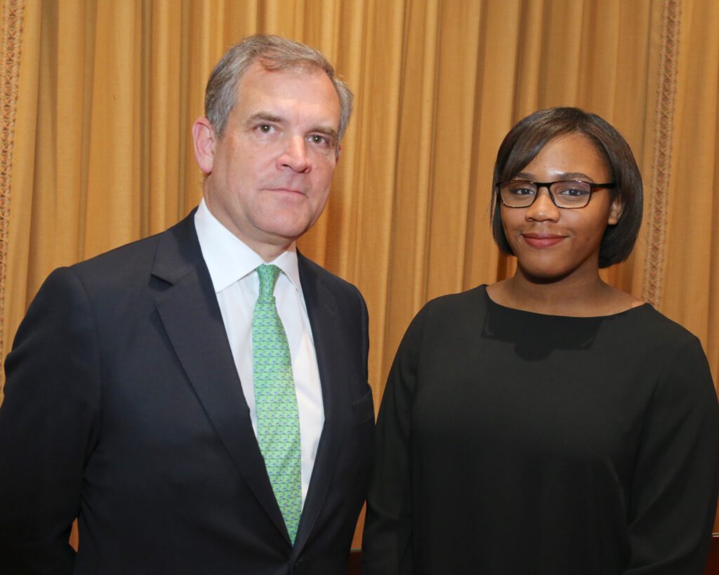 Lloyd's chairman Bruce-Carnegie-Brown and sixth form student Shenice Osisioma