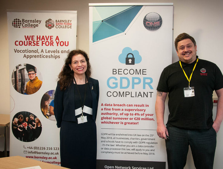 L-R – Suzan McGladdery, Barnsley College’s Director of Business Development and keynote speaker Mark Ellis, Business Development Manager at Open Network Services.