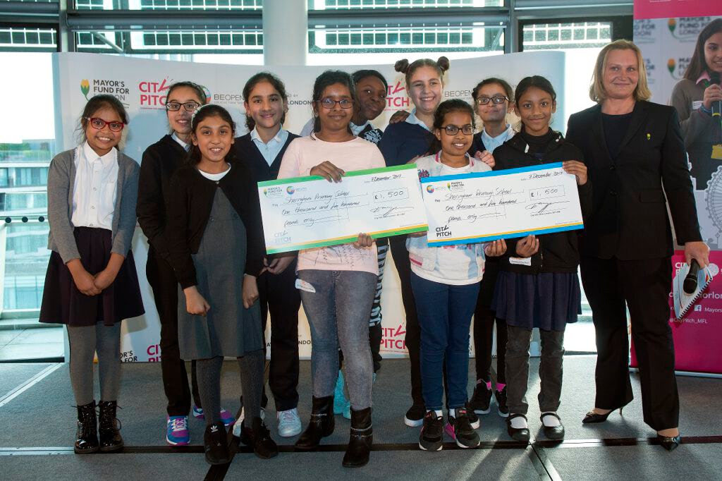 Pupils from Sheringham Primary School who received £1,500 from City Pitch towards Go GIrls, their project to promote gender equality in their school and community