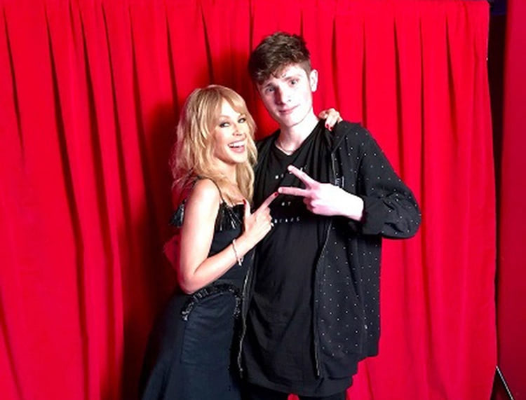 Kylie Minogue backstage with student Orion