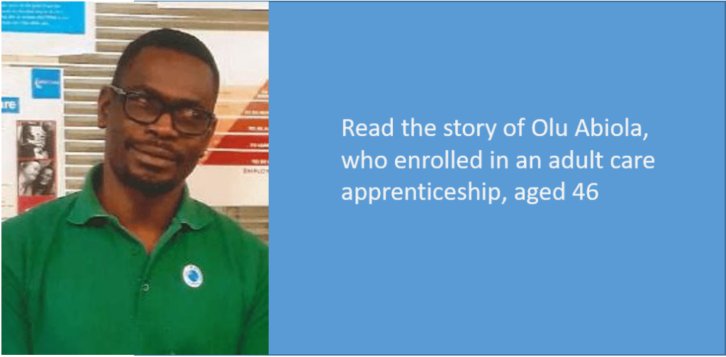 Olu Abiola, Lead Adult Care Worker, Level 3 standard, Woodford Homecare