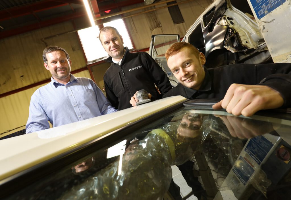(From left-right): Gavin Batie of Gateshead College, Marc Madden of Springfield Motors and apprentice Lewis Telford