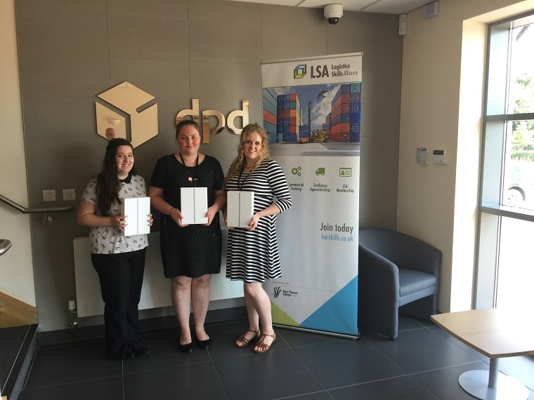 DPD Colleagues Elizabeth Castle, Jaimie May and Sarah Barlow enrolled on their International Freight Forwarding Apprenticeship Programme