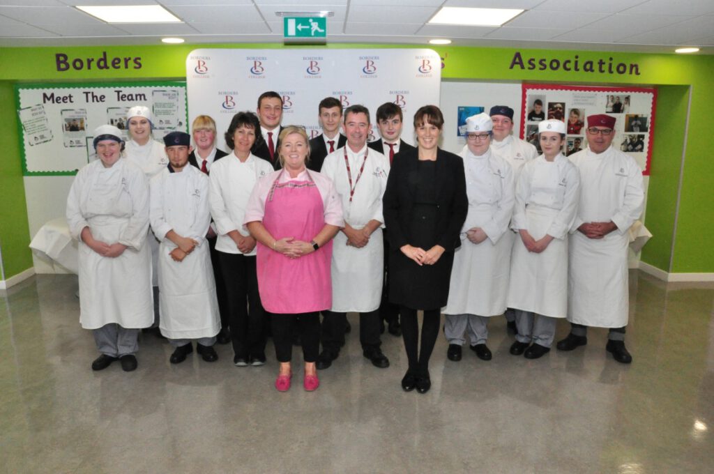Guest chef Jacqueline O'Donnell is pictured with Borders College Catering and Hospitality students, and lecturing staff Gillian Petty, Robbie Bunton and Fiona Nichol