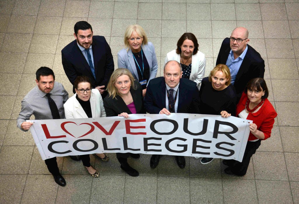 Pictured (back l-r) are: Derwentside College Principal Chris Todd; New College Durham Vice Principal Dawn Fairlamb; Middlesbrough College Principal Zoe Lewis; Newcastle College Principal Tony Lewin. Front (l-r) are: Newcastle Sixth Form College Principal Gerard Garvey; East Durham College Principal Suzanne Duncan; Bishop Auckland College Principal Natalie Davison-Terranova; Hartlepool College of Further Education Principal Darren Hankey; Tyne Coast College (South Tyneside College and Tyne Met College) Chief Executive Dr Lindsey Whiterod; Darlington College Principal Kate Roe. Photo by Barry Pells.