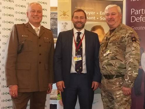 The College’s Sales Director for Apprenticeships, John Lewis, a former Royal Engineer at the signing of the Armed Forces Covenant. On the left is Major Ian Weatherley, SO2 Employer Engagement, Headquarters London District and on the right Major Tony Finch SO2 Retention and Transition, Headquarters London District
