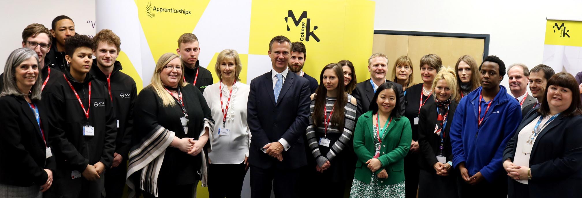 Mark Lancaster with staff and apprentices at MK College sml