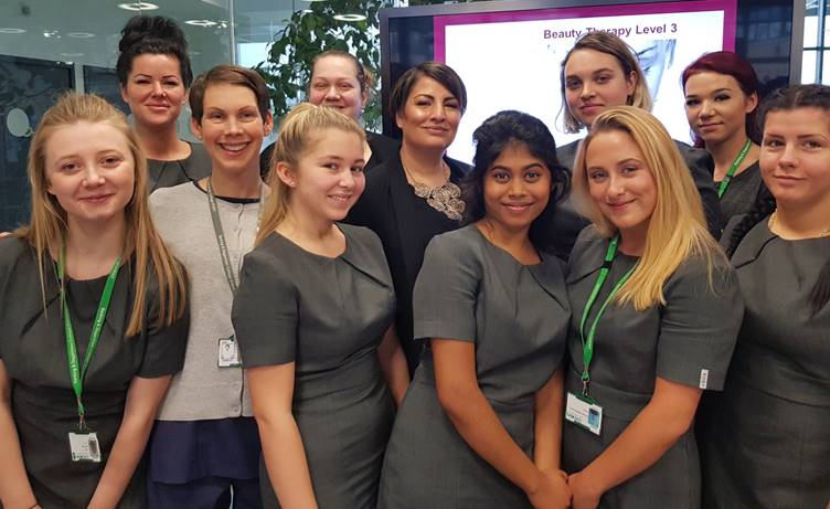 Stefania Rossi, Director Utopia Beauty and Advanced Skincare gives a masterclass to Beauty students at Barking & Dagenham College, Ernesta Lipkeviciute is pictured on the front row second from the right