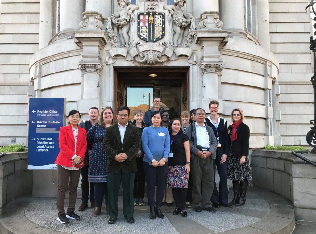 Myanmar delegates, Lesley Robinson (Head of Lambeth Adult Learning), Tara Roudiani (Lambeth Adult Learning Quality Manager), Cathy Twist (Lambeth Council Director of Education) and staff from Lambeth learning provider MI ComputSolutions