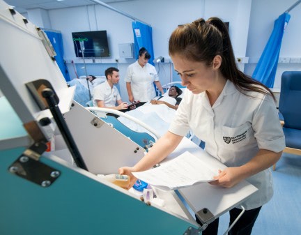Student Wendy Parry working on the simulation ward at Northumbria's Clinical Skills Centre