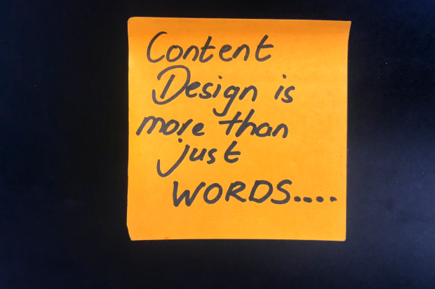 post it note ,saying content design is more than just words