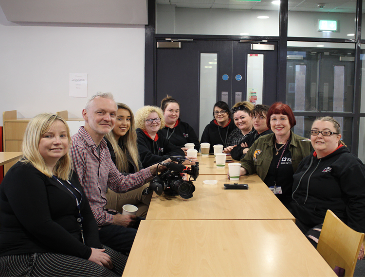 BBC NI True North team Rebecca Armstong and Jonny Muir with L2 Award in Make Up students, Rheanne Egan, Ciara Fitzsimmons, Andrea Gallagher, Laura Mulholland, Emma Falloon, Tracey McCotter, SERC Lecturer, Lisa Cunningham-Black and student Margaret Commins who will feature in the documentary in the autumn.