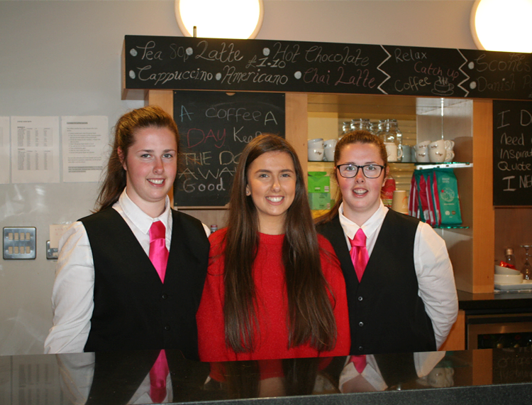 Sister Act: Rebecca, Courtney and Chloe Teggart from Crossgar who have all completed the Level 2 Diploma for Food and Beverage Service pictured in Bodie’s Barista, SERC’s newest term-time coffee shop located in SERC’s Downpatrick Campus.