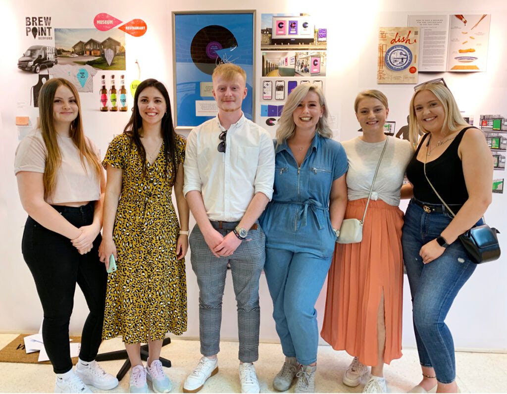 Photo caption: Six of the eight at the Private View in London: L to R - Kimberley France, Alina Sazanova, Harry Osmond, Chloe Miller, Hannah Underwood & Beth Riddell-Whitlock