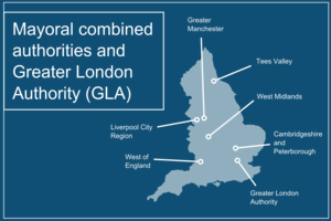 A map of the mayoral combined authorities and the Greater London Authority