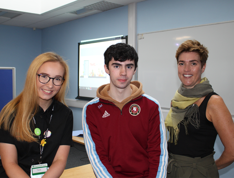 Passport to Success: Former Travel and Tourism students Tara Russell and Dillon Morgan, returned to SERC Downpatrick Campus to share their experiences of further study and work in the industry with Level 3 and HNC students and Mary Enright-Gillies, (right) Course Coordinator and Lecturer in Travel and Tourism.