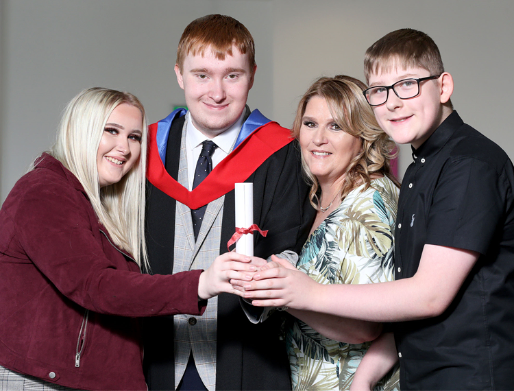 Jonathan Hamill, (Dunmurry) graduated with at HND in Computing and Software Engineering with sister Samantha, mother Paula and brother Steven.