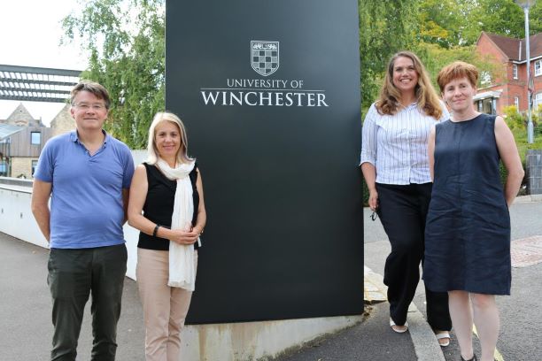 (left to right): Angus Mackay (UNITAR); Professor Joy Carter CBE, DL (Vice-Chancellor, University of Winchester), Melanie Harwood (Harwood Education), and Dr Janice de Souza (Dean, Faculty of Education, University of Winchester).