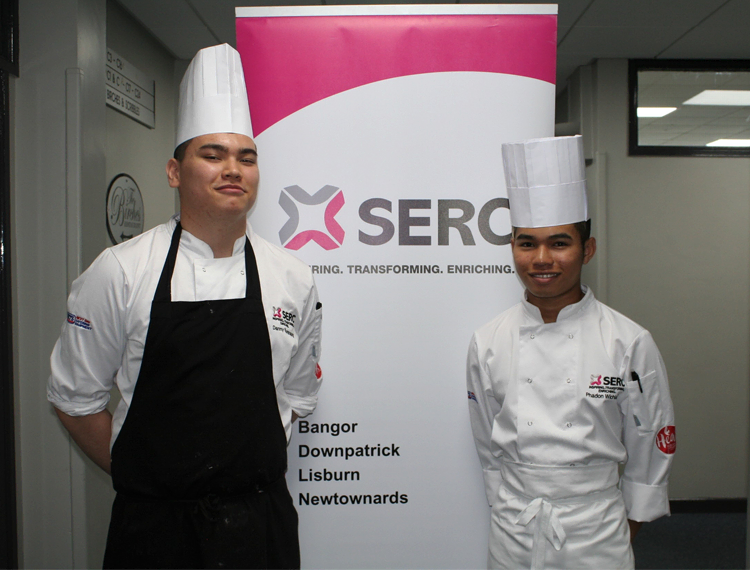 (L-R) SERC culinary students Danny Bunphaung (Newtownards) and Phadon Wichianrak (Comber) competing during the WorldSkills regional heats are two of the seven SERC students heading to the WorldSkills UK 2019 Finals.