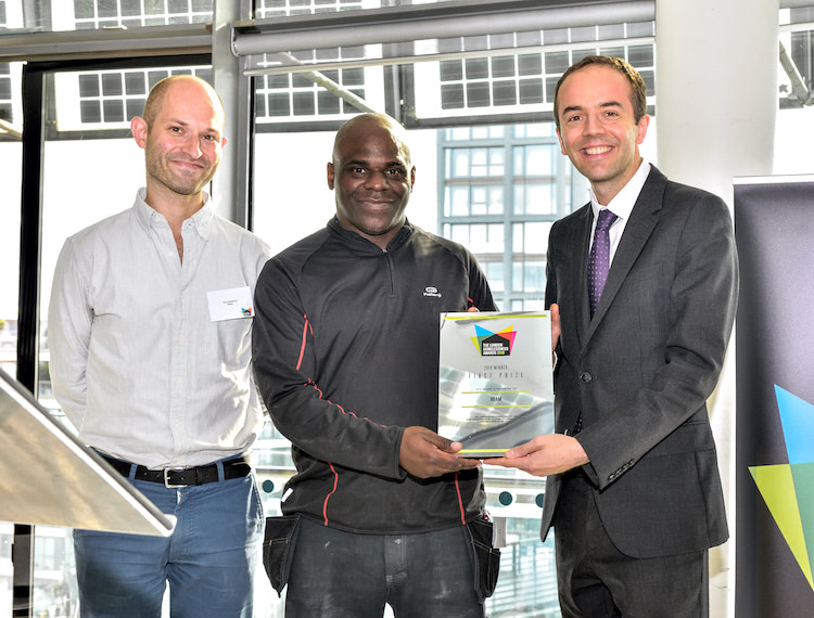 Alex and Beam's first member, Tony, receiving the first prize at the London Homelessness Awards 2018