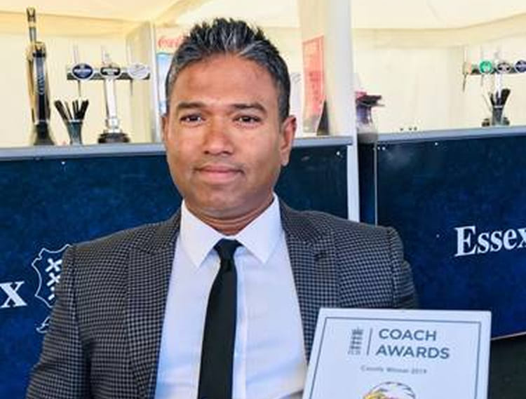 Kanan Thiyagarajah after receiving his Essex Coach of the Year award