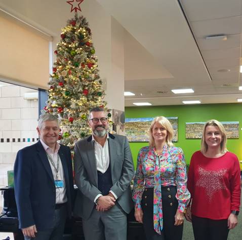 (L-R) – Mark Bennington (Vice Principal of Corporate Operations, Kirklees College) , Sean Jarvis (Commercial Director, Huddersfield Town Football Club), Tracy Nelson (Senior Commercial Manager- Hospitality, Huddersfield Town Football Club), Emma Holmes (Marketing Manager, Kirklees College)