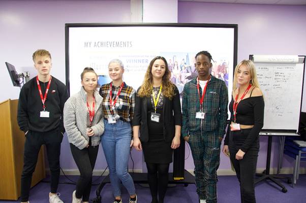 Barnsley College students with BBC One’s Apprentice finalist, Khadija Kalifa (third from right).
