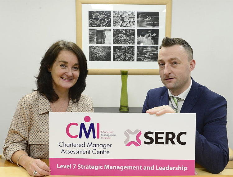 SERCs Philip Martin, Business Development Manager and Jenny McConnell, Deputy Head of School of Hospitality, Management and Tourism launch the new CMI Level 7 Strategic Management and Leadership qualification which aims to give managers, currently working at strategic level, the opportunity to upskill and qualify through an intensive programme in just under six months.