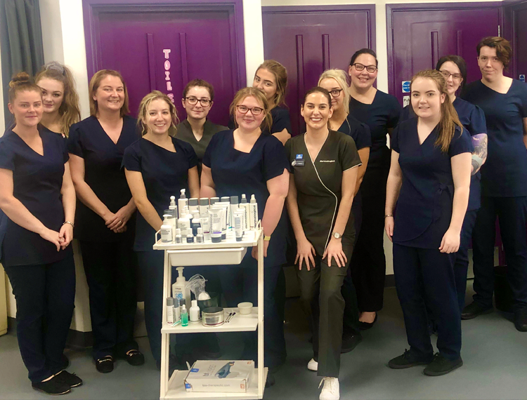 South Eastern Regional College (SERC) Level 3 Beauty Therapy Students from the College’s Bangor Campus, who attended skin care training with Becky Titchner, a Specialist Trainer from renowned skin brand, Dermalogica.