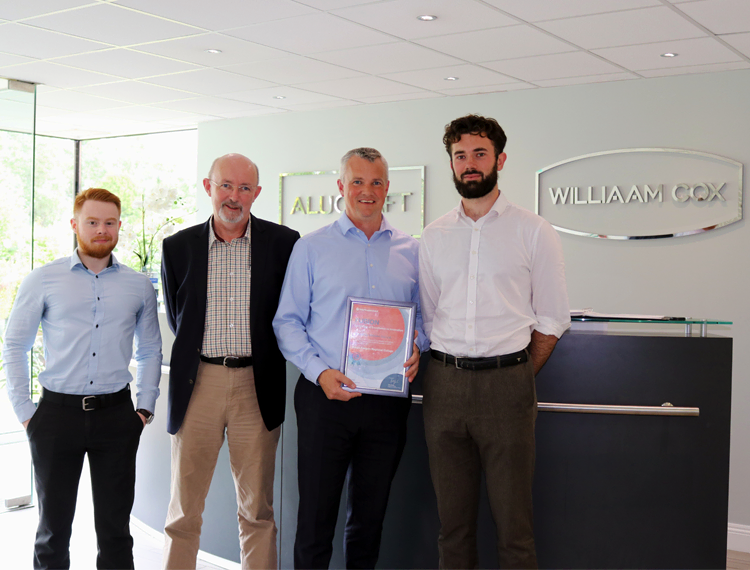 South Eastern Regional College (SERC) has delivered a successful FUSION project with Williaam Cox, a market leader in daylight, fire safety and natural ventilation and plastics distribution. Pictured at the end of the project are (L-R) l-r): Ryan Gwilt, SERC, Jim Fitzsimons, Fusion Consultant, Darragh Coleman, Williaam Cox and Matthew Murphy, Fusion Graduate.