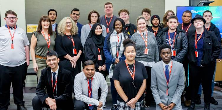 Students from Barking & Dagenham College undertaking an 8-week digital challenge set by Amazon Web Services to help address youth violence and tackle knife crime - Joe Maya front row, far right