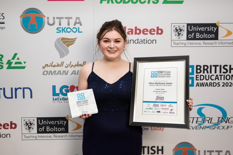 Health and Social Care student Ffion Jones has won in the Vocational category at the highly prestigious British Educational Awards