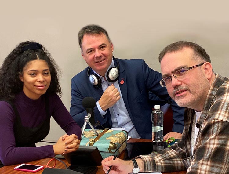 Tom Bewick with Jhanelle White, a student at Kings College London, and Gareth Sturdy, a functional skills teacher with training provider, LHAA