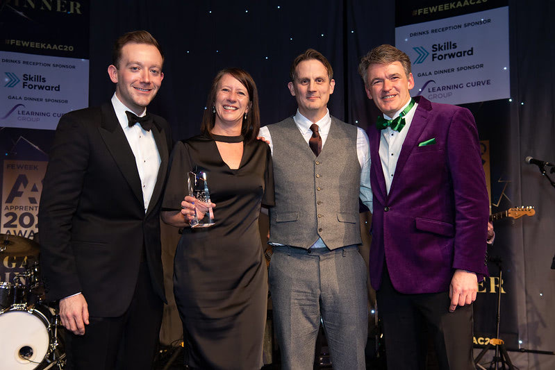 Pictured (Left to Right): Shane Mann; Sharon Chaffe, managing director at Skills Group; Christian Snaith, industrial programme manager at Skills Group; and Mark Dawe, chief executive of AELP.