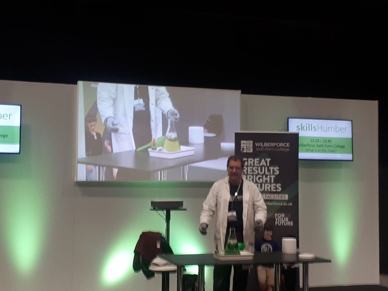 Dr Martin Walker is pictured in action on stage at the Skills Humber Careers Event below, Hull Bonus Arena, March 2020.