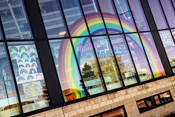 Sandwell College thanks key workers with giant rainbow display