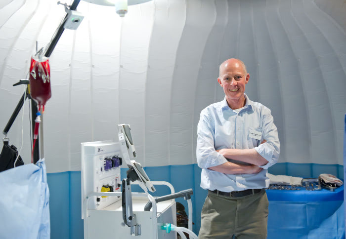 Professor Roger Kneebone in a pop-up operating theatre