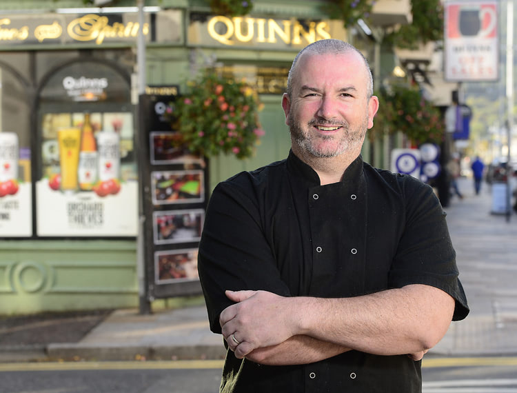 Head Chef, Michael Keenan, Quinns Bar Newcastle, one of the participating restaurants in the Eat Out to Help Out campaign to boost the hospitality industry. Michael trained at South Eastern Regional College and is passionate about training and mentoring young people for work in the hospitality sector