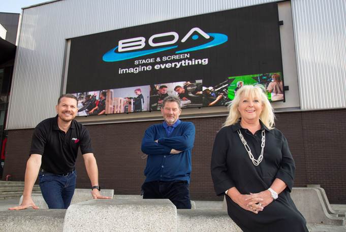 Gaynor Cheshire, CEO of the BOA Group, with Jonnie Turpie MBE (centre), Chair of BOA Stage & Screen and Vice-Chair Leigh Yeomans of PRG.