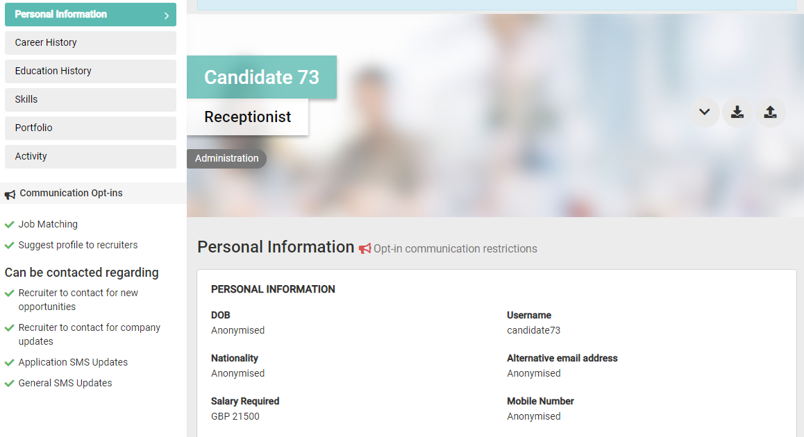 Anonymised Candidate Profile