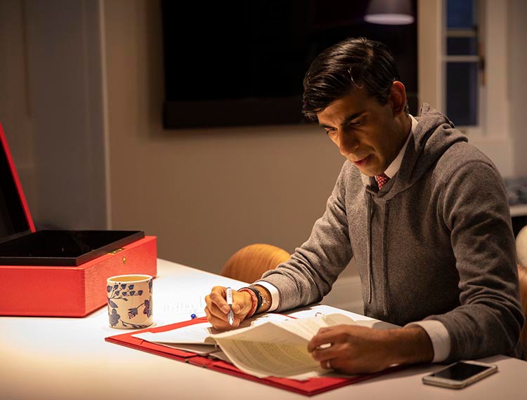 The Chancellor Rishi Sunak works on his Spending Review speech in his flat above 11 Downing Street